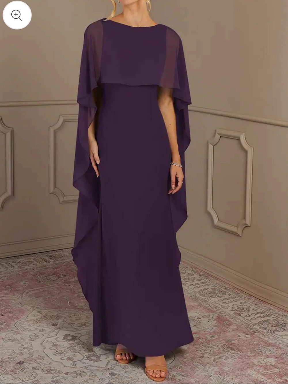 Stella Cape-Sleeve Floor-Length Dress in Deep Purple